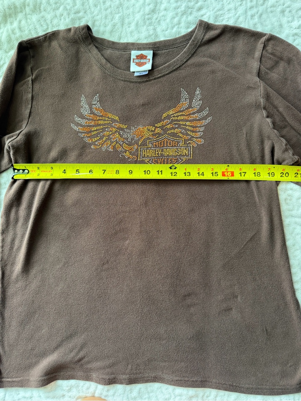 Harley-Davidson Women’s Brown Rhinestone Eagle Long Sleeve Graphic Tee | Size W1 - Picture 8 of 10